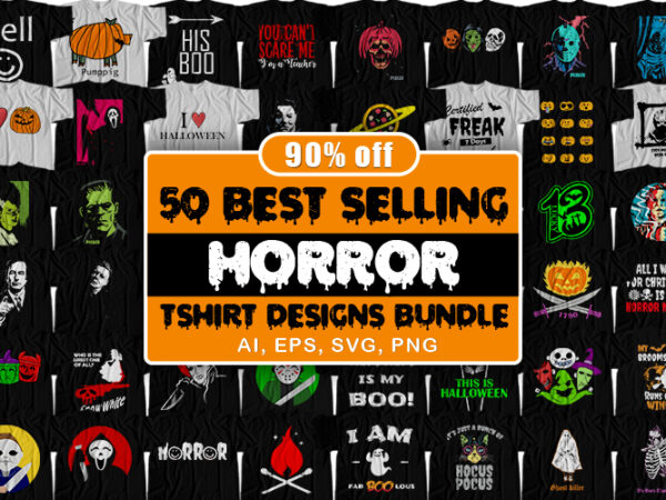 50 best selling halloween t-shirt design bundle for commercial use