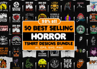 50 Best Selling Halloween and Horror T-Shirt Design Bundle For Commercial Use