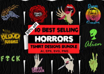 10 best selling horror t-shirt design bundle for commercial use