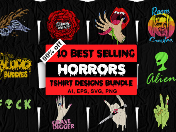 10 best selling horror t-shirt design bundle for commercial use