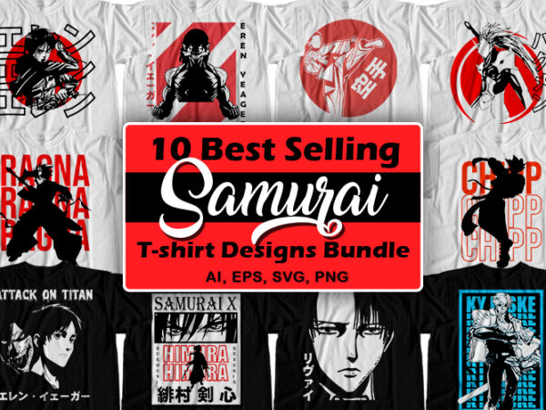 10 best selling samurai t-shirt design bundle for commercial use