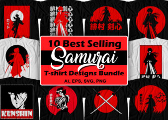 10 Best Selling Samurai T-Shirt Design Bundle For Commercial Use