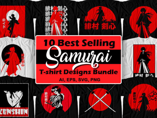 10 best selling samurai t-shirt design bundle for commercial use