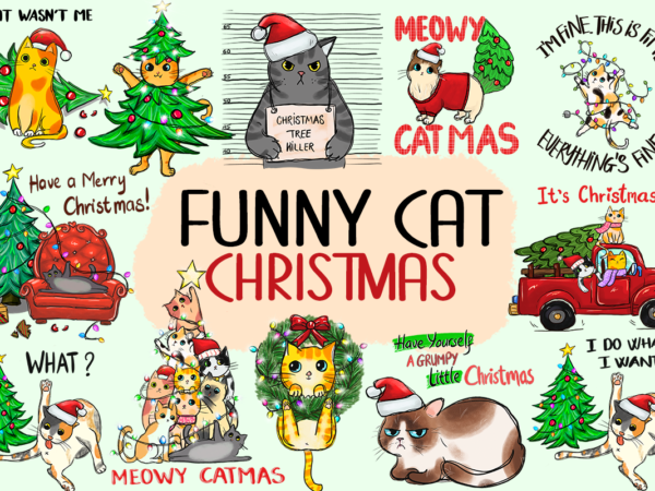 Funny cat christmas sublimation bundle t shirt graphic design