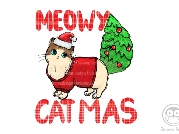 Meowy catmas sublimation t shirt designs for sale