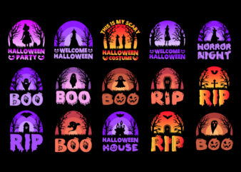 halloween sunset vector t shirt design bundle