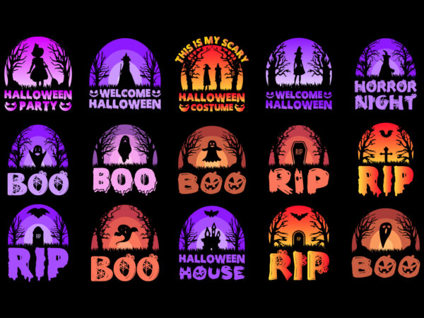 Halloween sunset vector t shirt design bundle