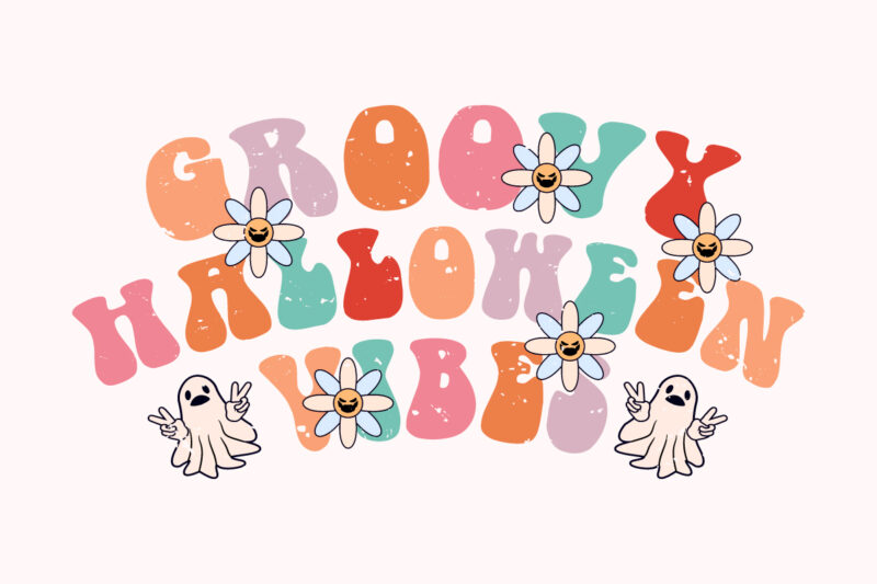 groovy halloween vibes t shirt design