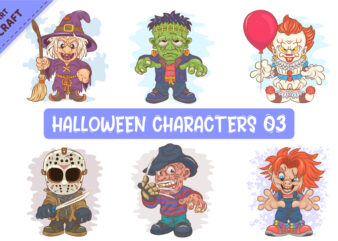 Bundle of Halloween Characters 03. Clipart. t shirt template