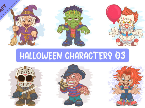 Bundle of halloween characters 03. clipart. t shirt template