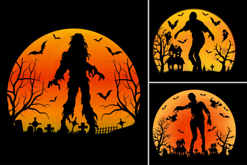 Zombie Halloween T-Shirt Design Graphic Background Vector Bundle