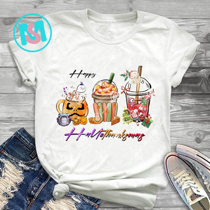 Happy Hallothanksmas Coffee Bundle PNG, Coffee Clipart, Fall PNG, Halloween png, Christmas PNG, Western Png, Instant Download, Sublimation Design