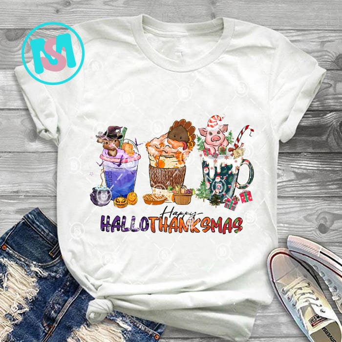 Happy Hallothanksmas Coffee Bundle PNG, Coffee Clipart, Fall PNG, Halloween png, Christmas PNG, Western Png, Instant Download, Sublimation Design