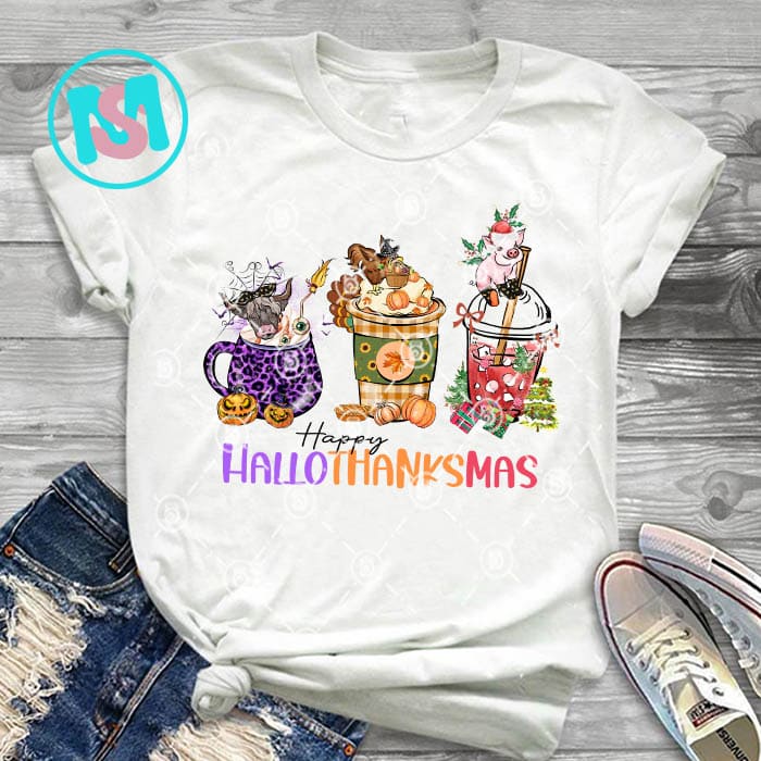 Happy Hallothanksmas Coffee Bundle PNG, Coffee Clipart, Fall PNG, Halloween png, Christmas PNG, Western Png, Instant Download, Sublimation Design