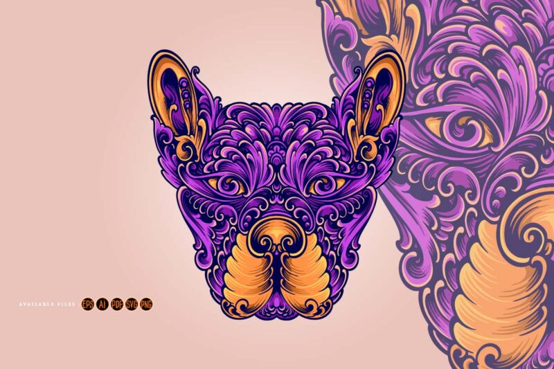Head dog vintage ornament svg