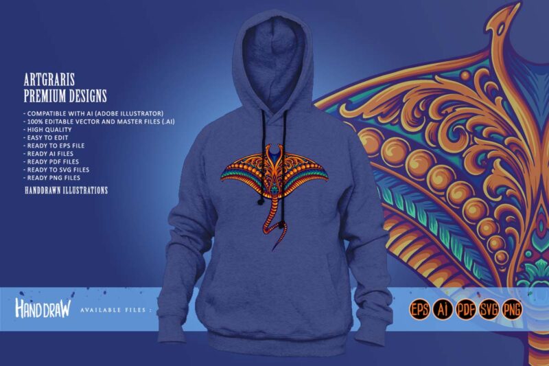 Stingray fish vintage ornament svg