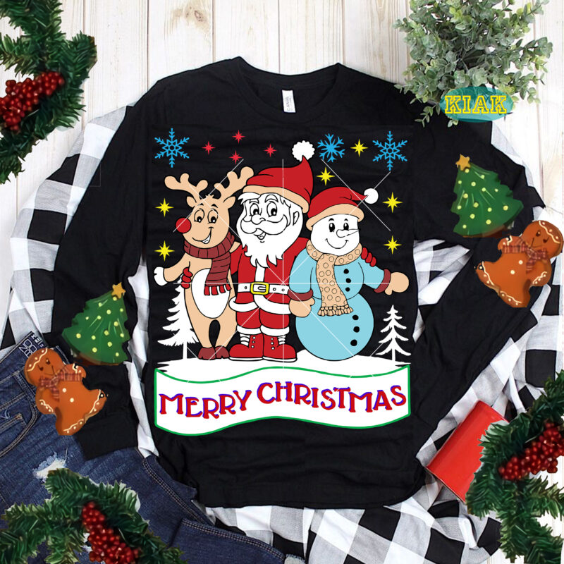 Santa Claus with Snowman and Reindeer in Christmas t shirt designs, Snowman Svg, Santa Claus, Santa Claus Svg, Santa Svg, Reindeer Christmas Svg, Reindeer Svg, Christmas Svg, Christmas Tree Svg, Noel, Noel Scene, Christmas Holiday, Merry Holiday, Xmas, Christmas Decoration, Believe Svg, Snowman Png