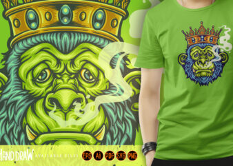 King Monkey with smoking weed Mascot Illustrations t shirt vector art