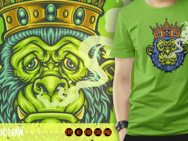 King monkey with smoking weed mascot illustrations t shirt vector art