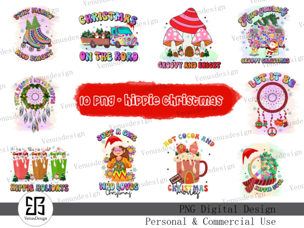 Hippie christmas sublimation bundle graphic t shirt