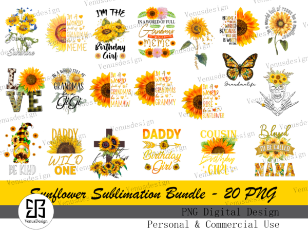 Sunflower sublimation bundle- 20 png t shirt template vector