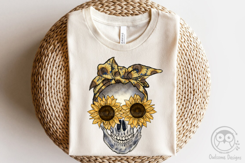Sunflower Skull PNG Designs Bundle