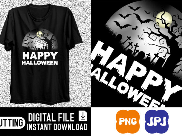 Happy halloween bat moon cat shirt print template