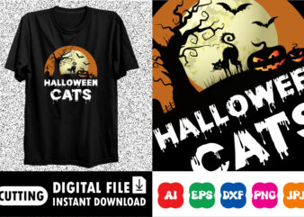 Halloween Cats Bat pumpkin shirt print template