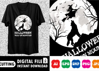 Halloween wolf on mountain Witch bat shirt print template