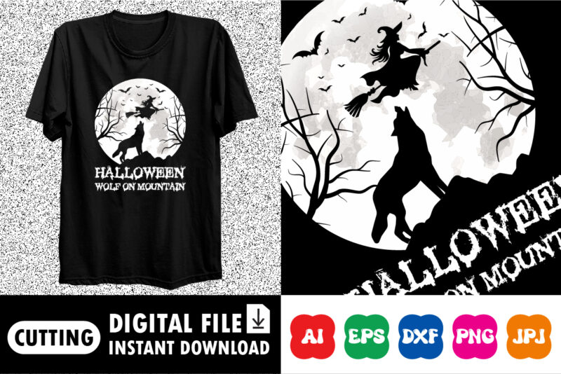 Halloween wolf on mountain Witch bat shirt print template