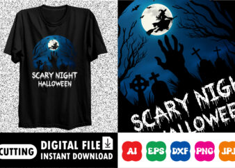 Scary night Halloween which bat shirt print template