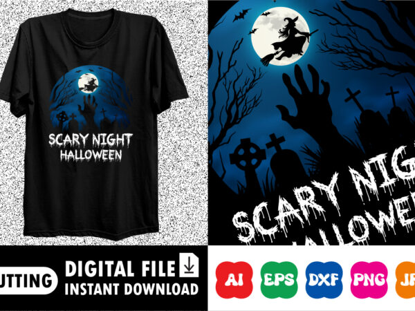 Scary night halloween which bat shirt print template