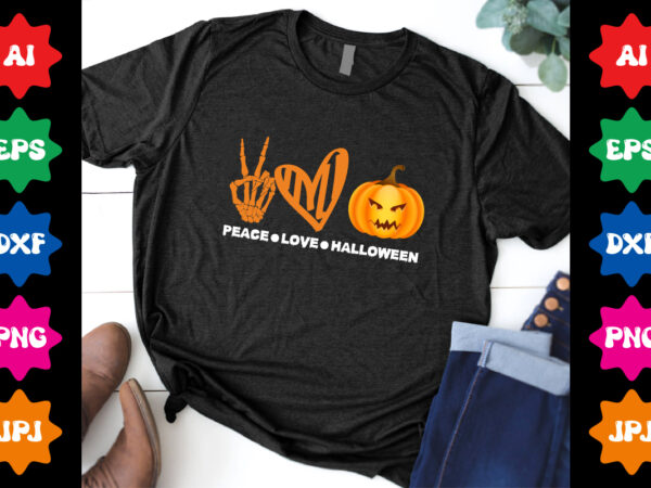 Peace-love-halloween pumpkin shirt print template t shirt illustration