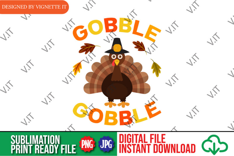 Cute Gobble Gobble Turkey Pilgrim Little Boys Thanksgiving Shirt print template