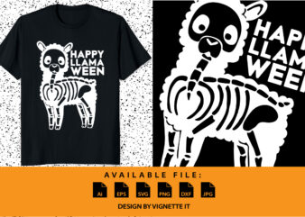 Happy LLAMA ween Funny Halloween shirt print template Llama skeleton vector