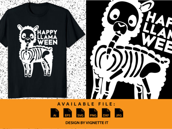 Happy llama ween funny halloween shirt print template llama skeleton vector