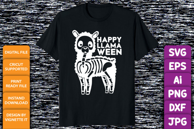 Happy LLAMA ween Funny Halloween shirt print template Llama skeleton vector