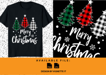 Merry Christmas shirt print template, Xmas tree Plaid pattern vector illustration Christmas element