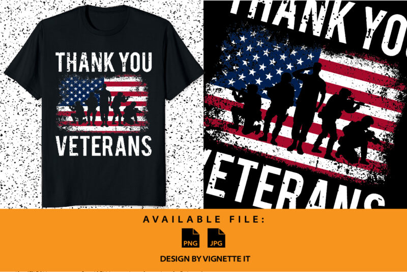 Thank you veterans American freedom day texture USA flag 4th of July Veteran day shirt print template, US army military vector illustration