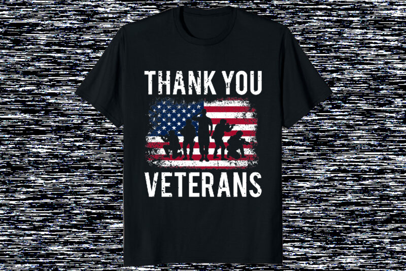 Thank you veterans American freedom day texture USA flag 4th of July Veteran day shirt print template, US army military vector illustration
