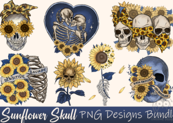 Sunflower Skull PNG Designs Bundle