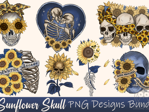 Sunflower skull png designs bundle