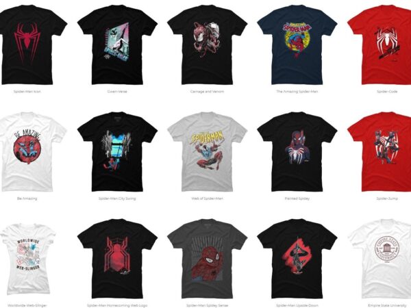 15 spider man png t-shirt designs bundle for commercial use part 1