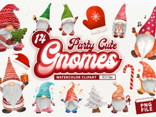 Party cute gnomes clipart, watercolor christmas gnomes png, cute gnome designs for print