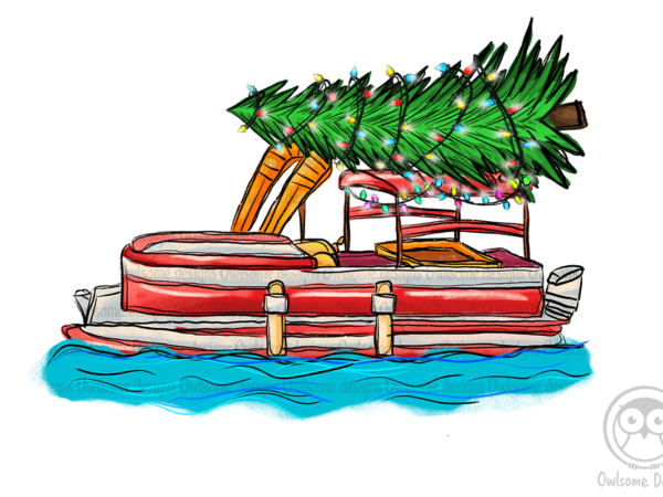 Pontoon boat christmas t shirt illustration