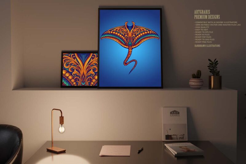 Stingray fish vintage ornament svg