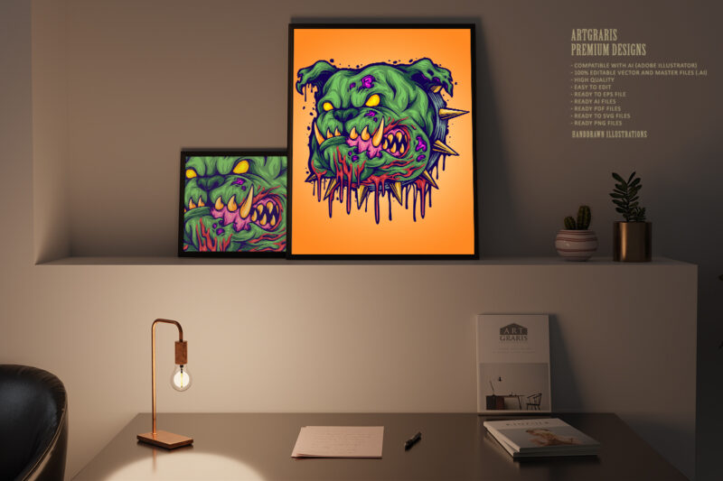 Scary bulldog zombie head svg