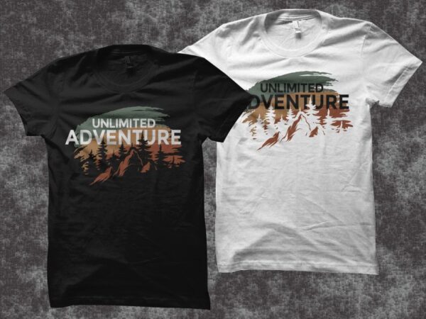 Vintage unlimited adventure t shirt design, adventure t shirt design, hiking t shirt design, trekking t shirt design, nature t shirt design, unlimited adventure t shirt design for sale