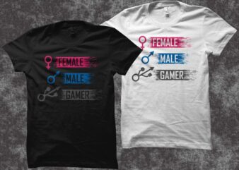 Gamer t shirt design, gaming t shirt design, gaming gamer t shirt design, Gamer Gender Male Female Symbol Gaming T-Shirt design for sale