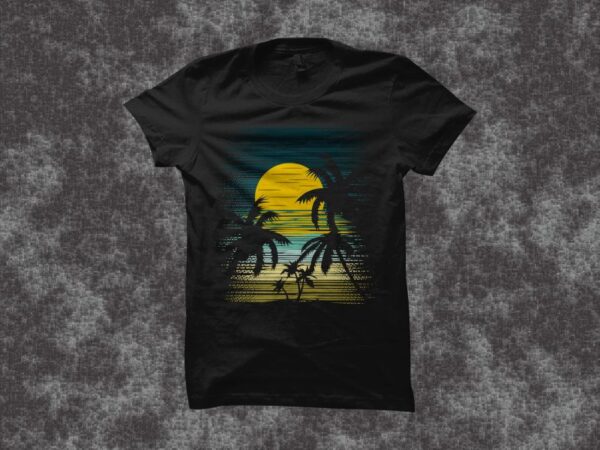 Sunset summer t shirt design, summer design vector illustration, sunset design svg, beach svg, sunset summer vector illustration for commercial use